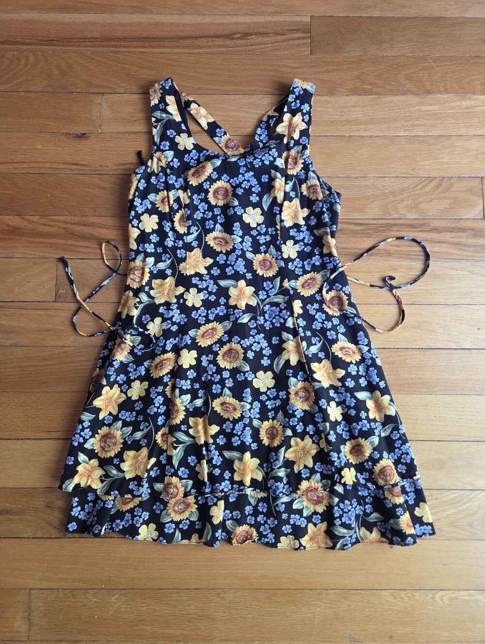 Vintage 99s CDC Fall Black Floral Sunflower Summer Dress